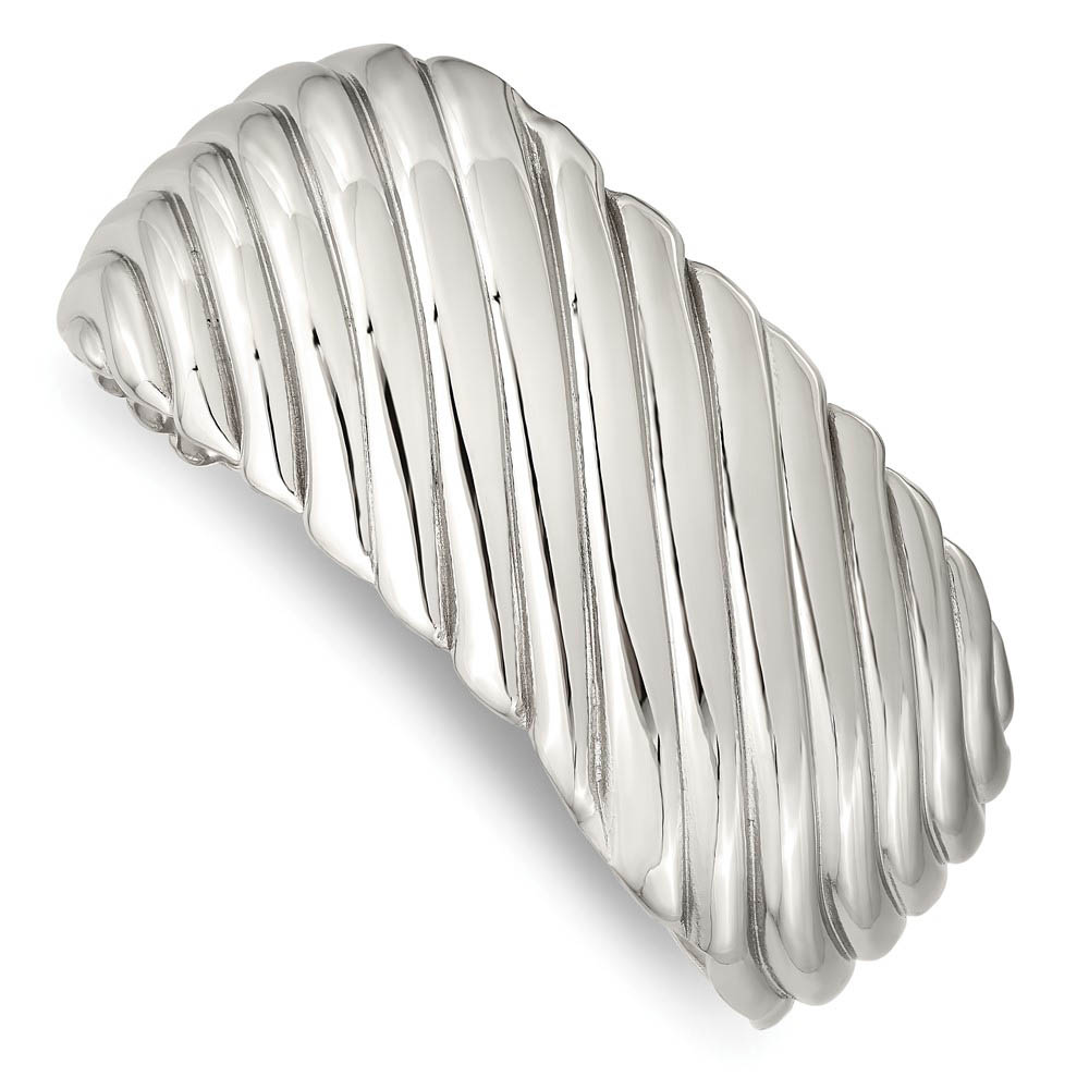 31mm Stainless Steel Polished Striped Cuff Bracelet