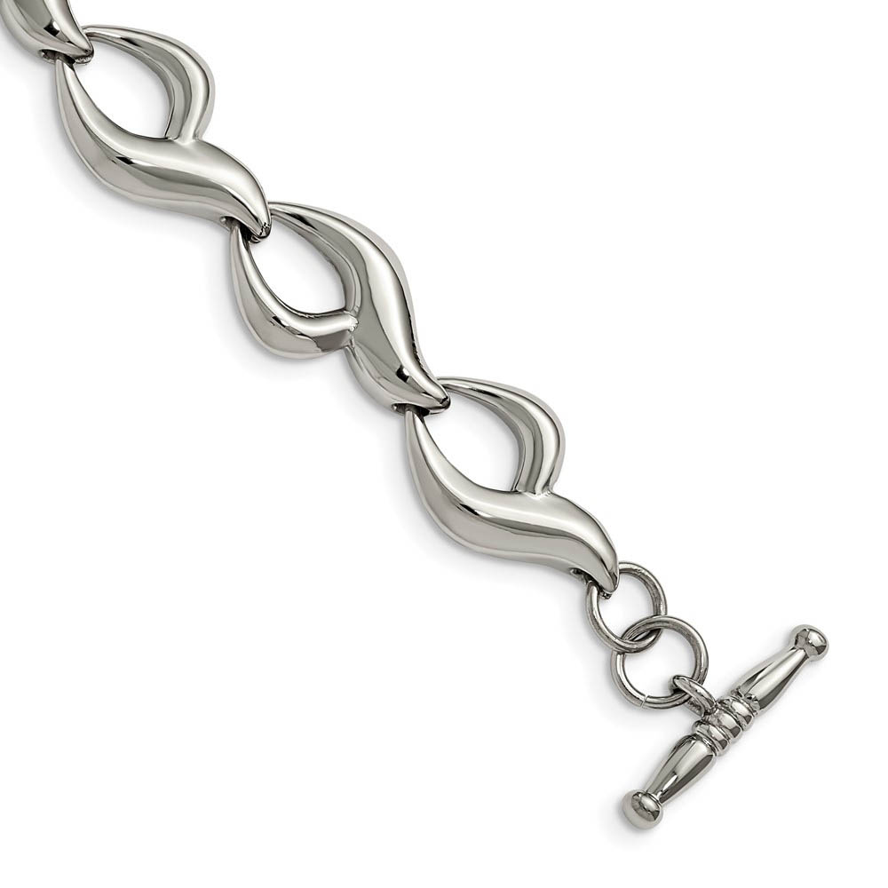 13mm Stainless Steel Fancy Chain Link Toggle Clasp Bracelet, 8.25 Inch