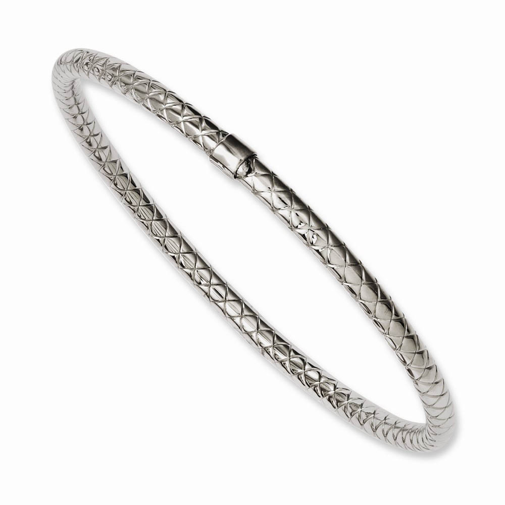 5mm Stainless Steel Crisscross &amp; Polished Hollow Bangle Bracelet