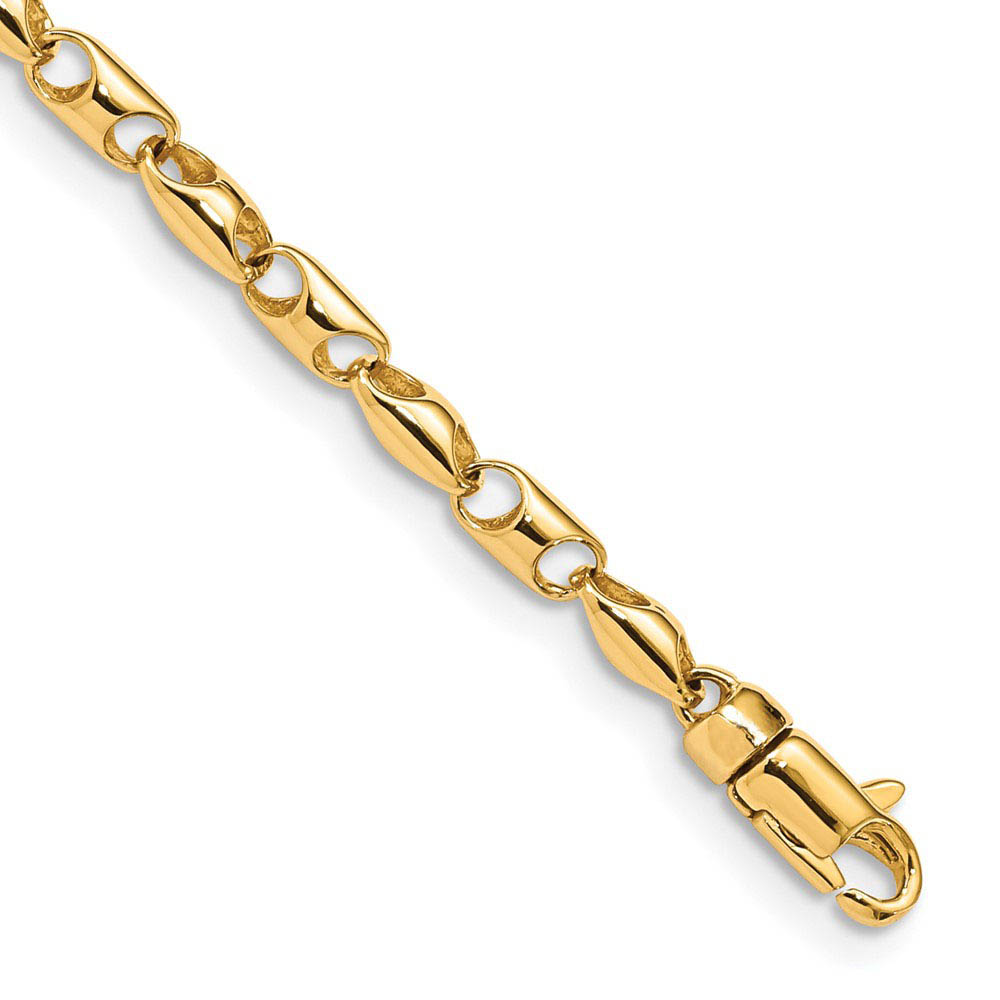 3mm 14k Yellow Gold Fancy Barrel Link Chain Bracelet, 7.5 Inch