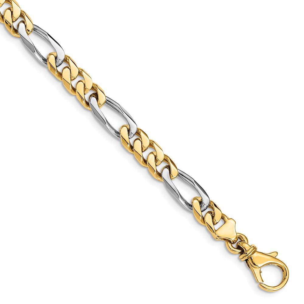 Men&#039;s 14k Yellow &amp; White Gold 6.2mm Figaro Chain Bracelet