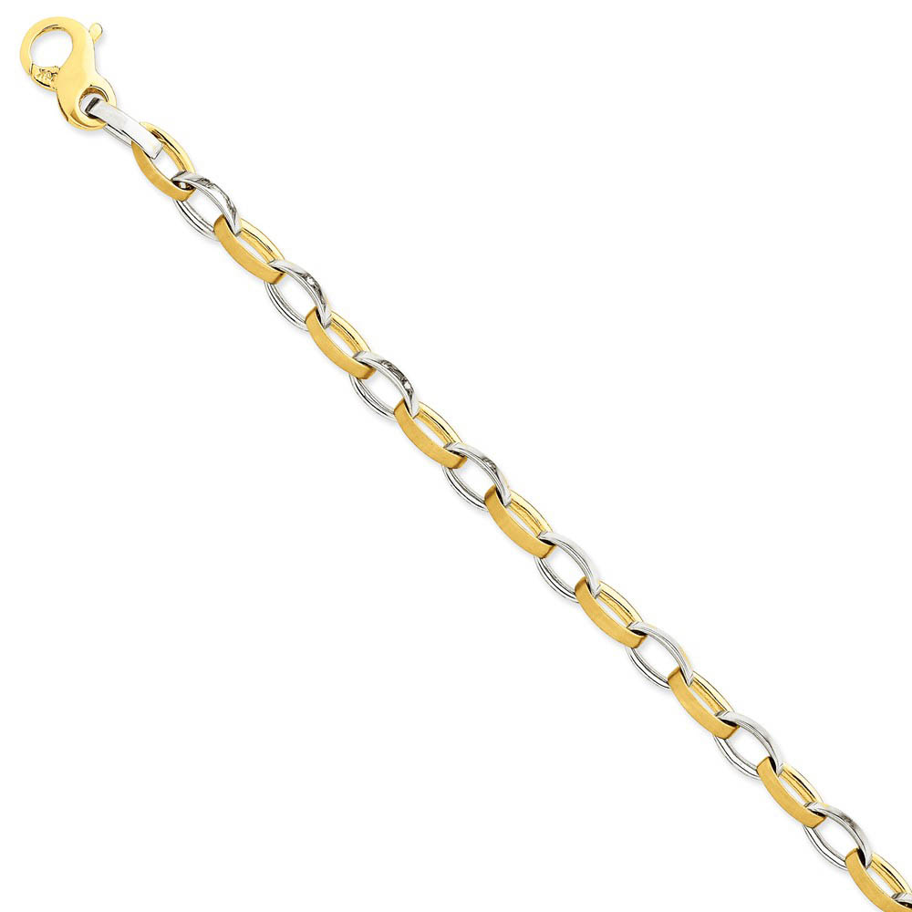 Men's 6.6mm 14k Two Tone Gold Polished & Satin Oval Link Bracelet