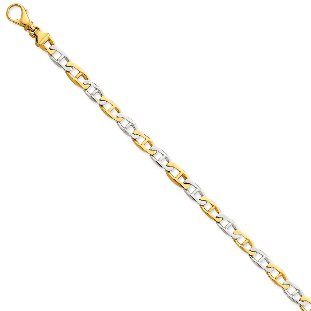 6.2mm 14k Two Tone Gold Polished Anchor Link Chain Bracelet