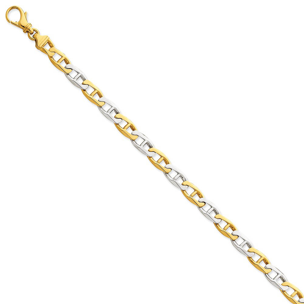 6.5mm 14k Two Tone Gold Polished Anchor Link Chain Bracelet