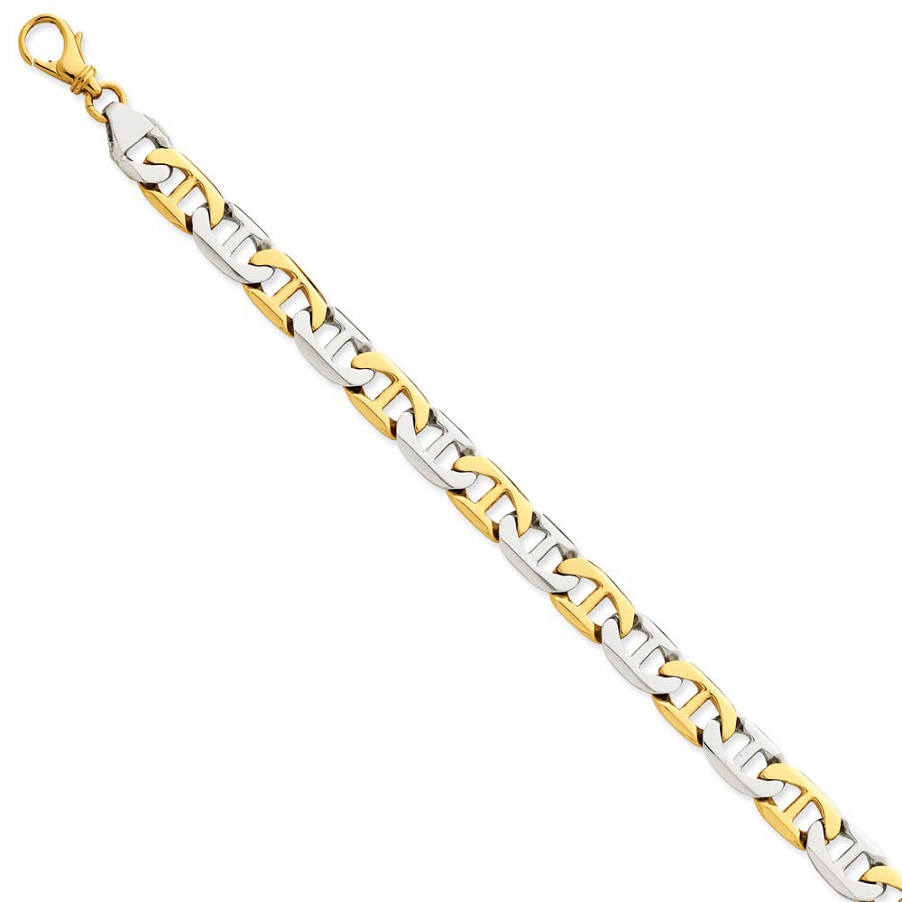 Men's 8mm 14k Two Tone Gold Polished Anchor Chain Bracelet