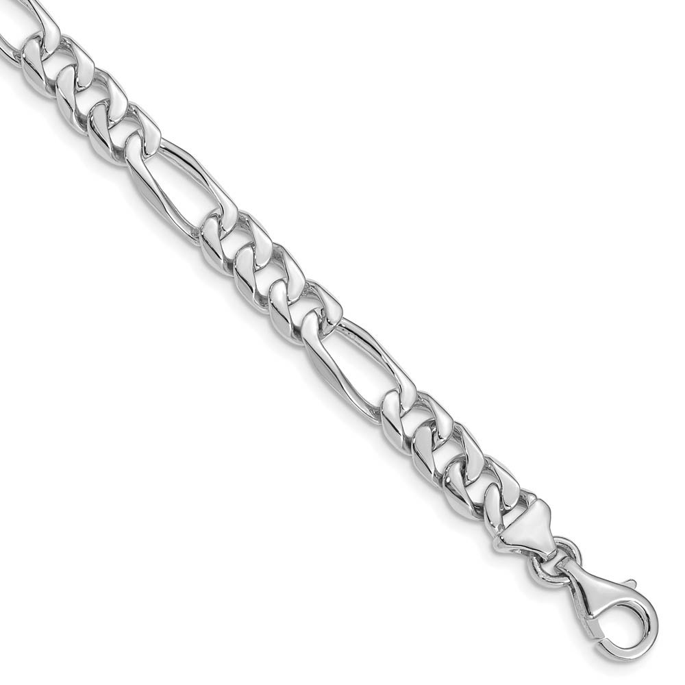 Men&#039;s 7mm 14k White Gold Polished Solid Figaro Chain Bracelet