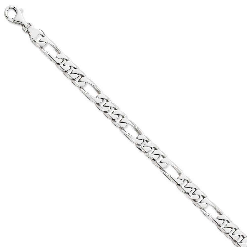 Men's 8mm 14k White Gold Polished Solid Figaro Chain Bracelet