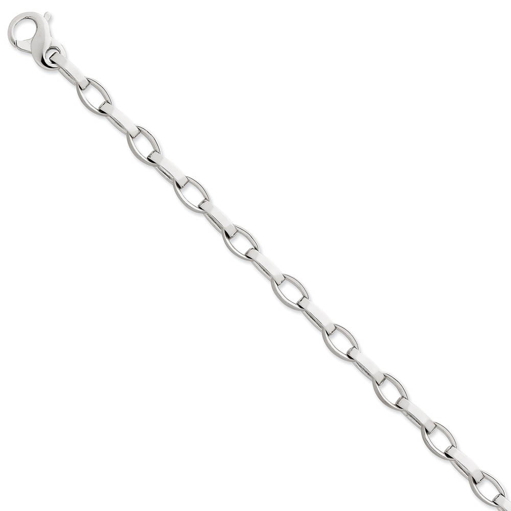 Men&#039;s 6.6mm 14k White Gold Polished &amp; Satin Oval Link Chain Bracelet