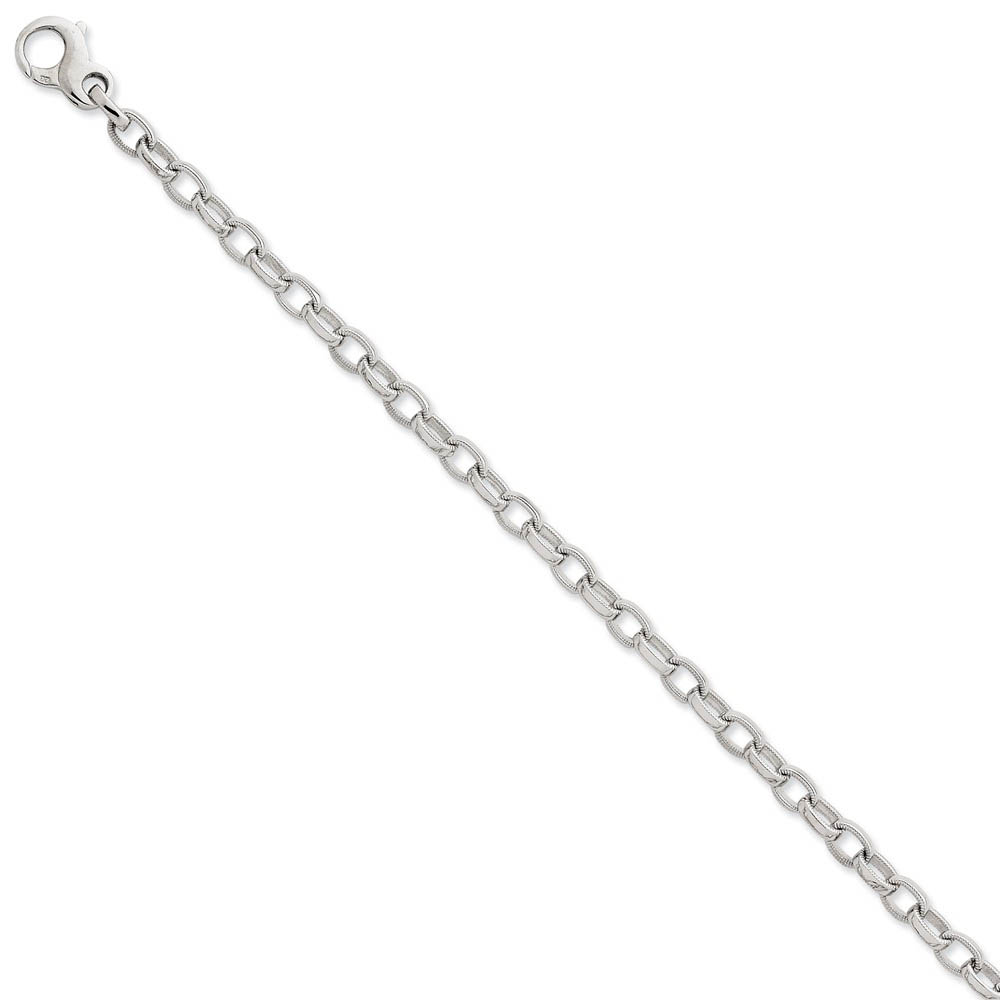 Men&#039;s 5mm 14k White Gold Ridged Oval Link Chain Bracelet