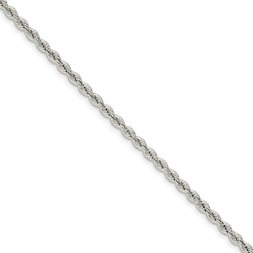 3mm Sterling Silver Solid Rope Chain Bracelet, 7 Inch