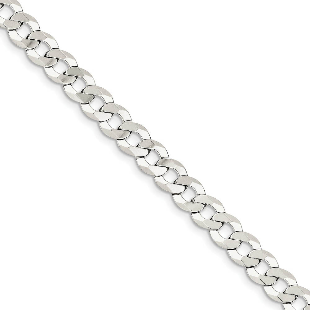 8mm Sterling Silver Solid Flat Curb Chain Bracelet