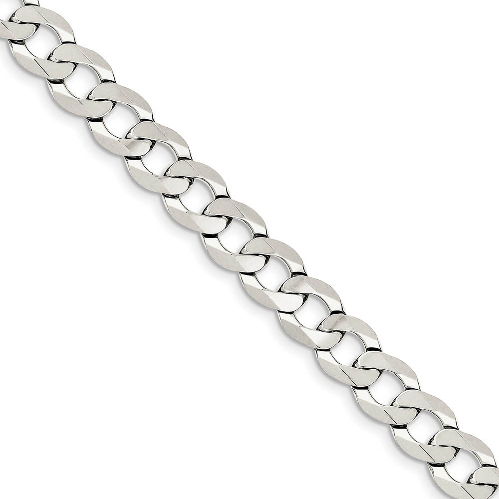 9.75mm Sterling Silver Solid Flat Curb Chain Bracelet, 8 Inch