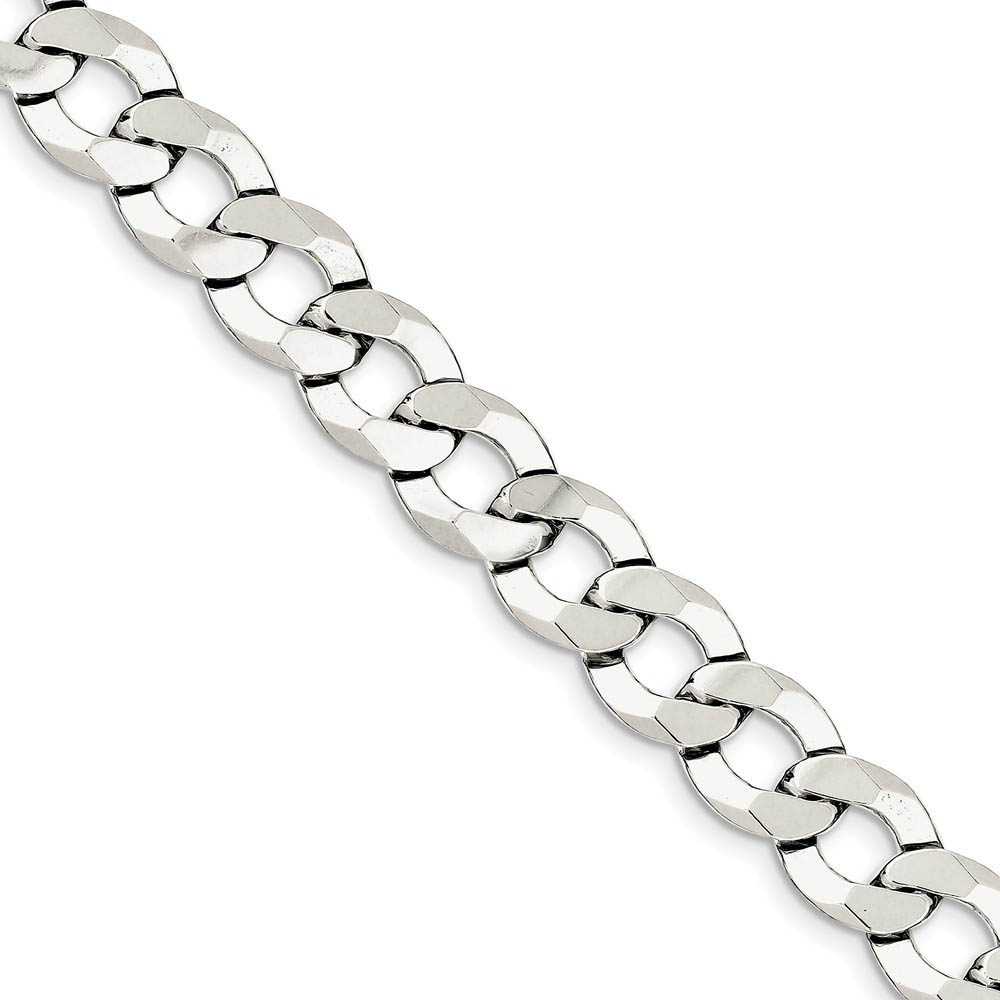 11.75mm Sterling Silver Solid Flat Curb Chain Bracelet, 8 Inch