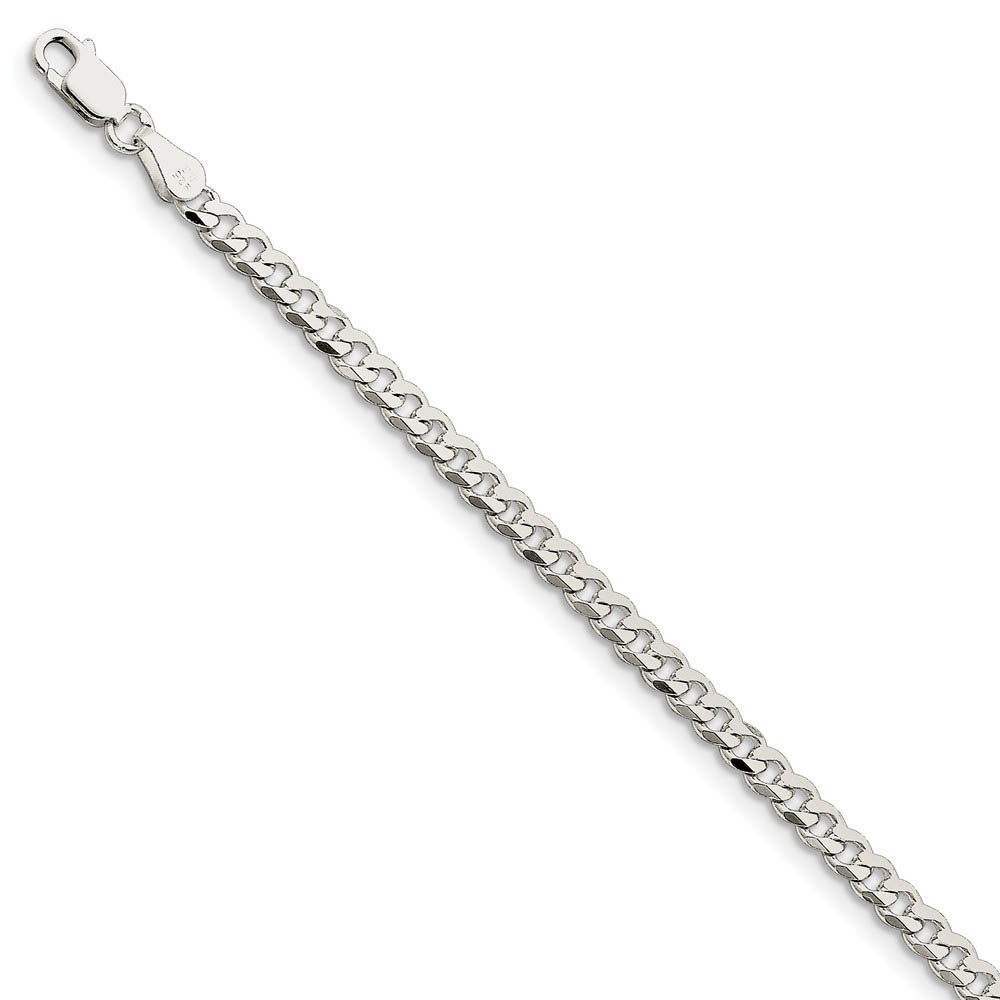 4mm Sterling Silver Solid Classic Curb Chain Bracelet, 7 Inch