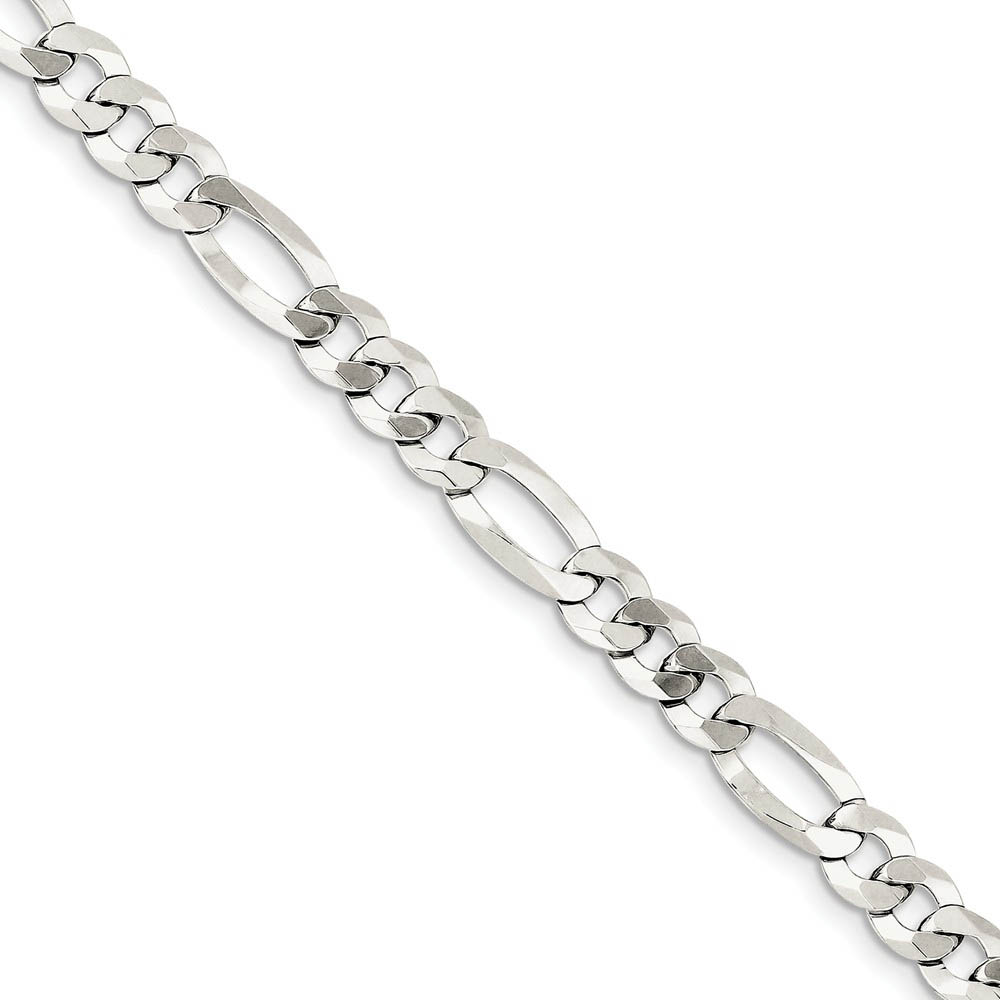 7.5mm Sterling Silver Flat Figaro Chain Bracelet, 7 Inch