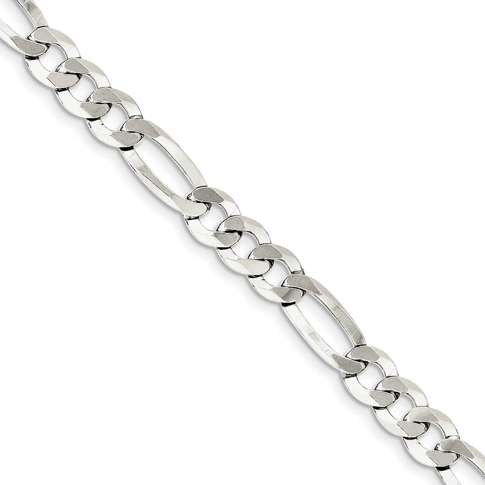 8.5mm Sterling Silver Flat Figaro Chain Bracelet, 7 Inch