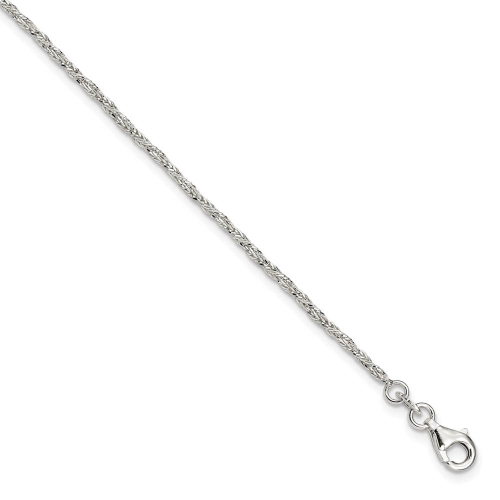 Child's 2mm Sterling Silver D/C Twisted Wheat Chain Bracelet, Inch