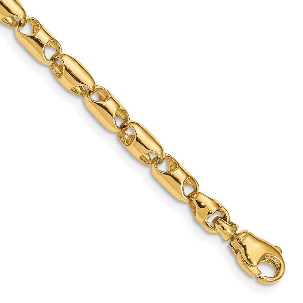 4mm 14k Yellow Gold Fancy Barrel Link Chain Bracelet