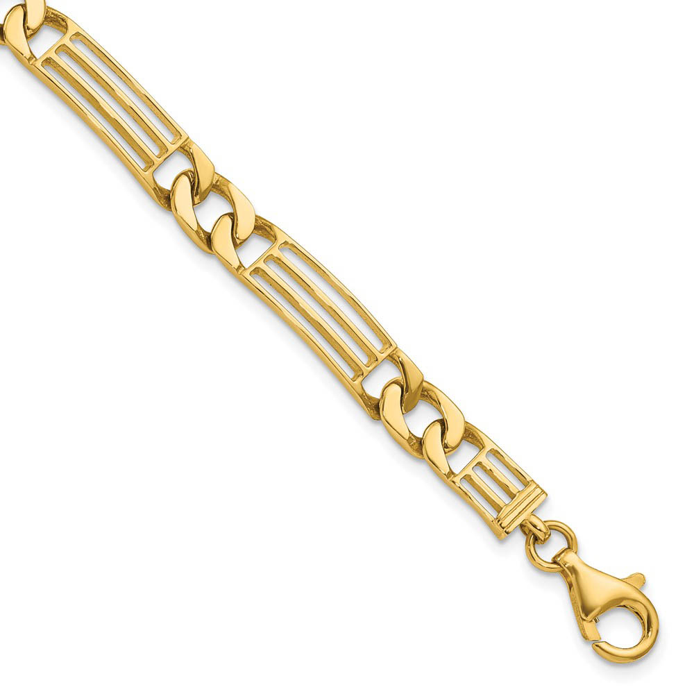 Men&#039;s 7mm 14k Yellow Gold Polished Link Bracelet, 8.5 Inch