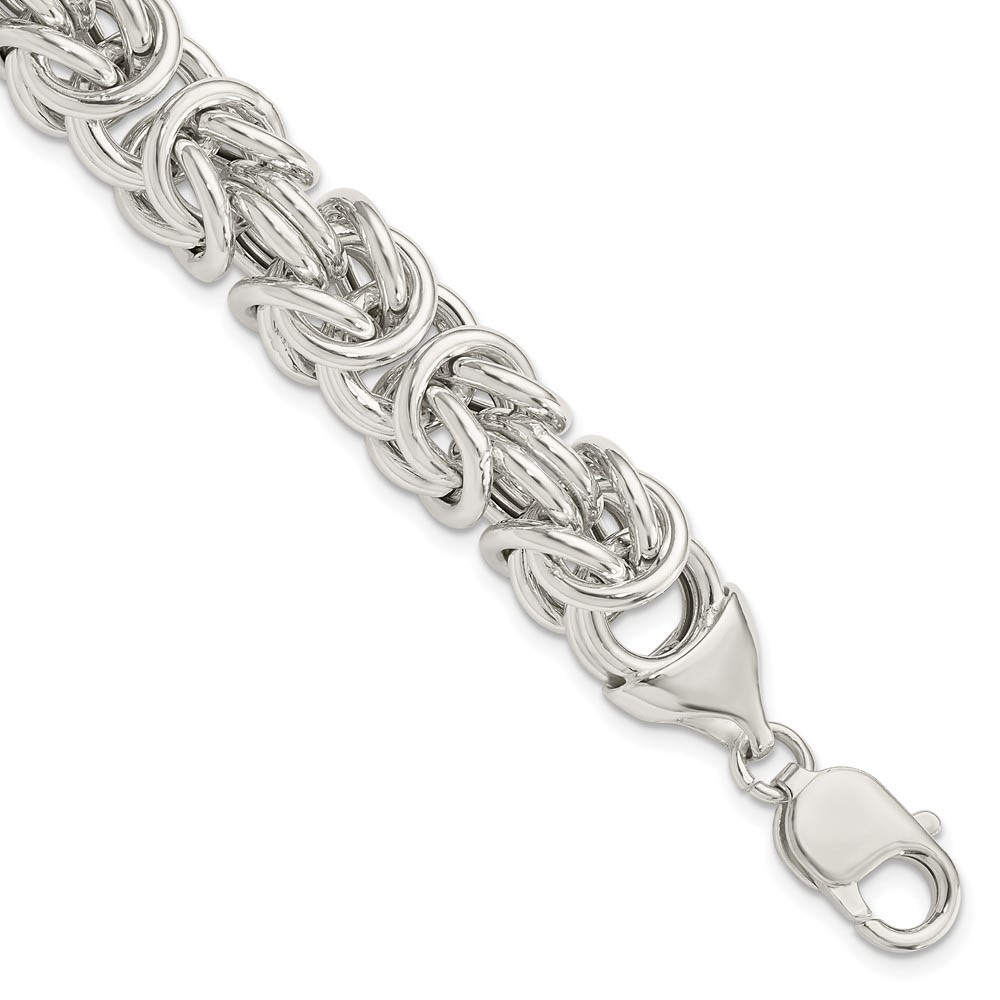 11mm Sterling Silver Fancy Byzantine Link Bracelet, 8 Inch