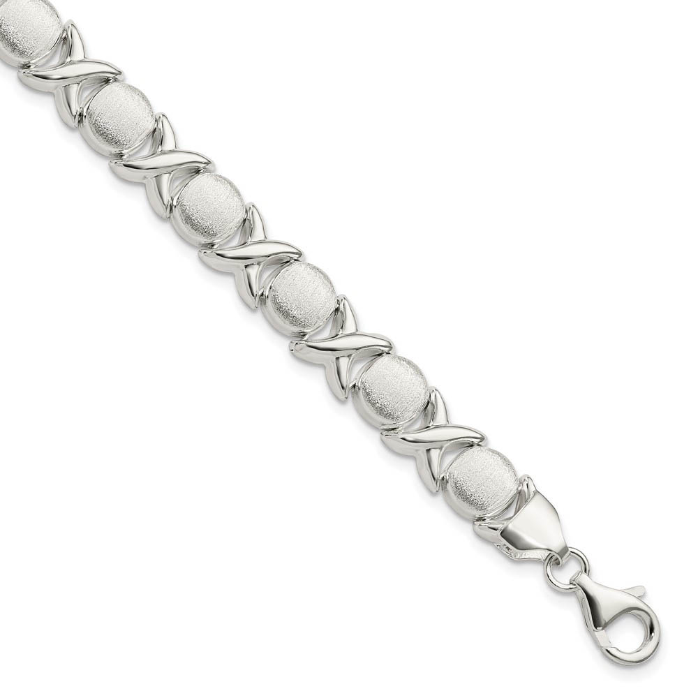 9mm Sterling Silver Polished X and Satin O Link 7 Inch Bracelet