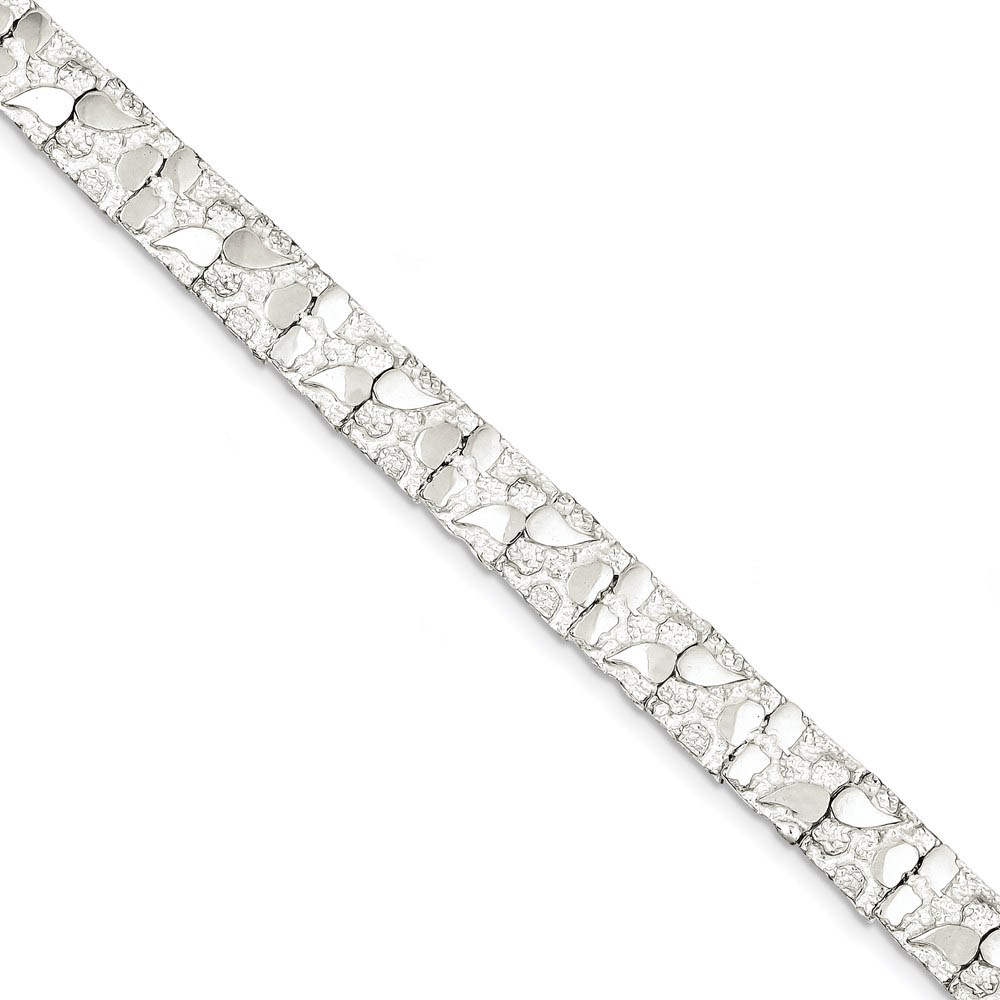 9mm Sterling Silver Nugget Link Bracelet, 7 Inch