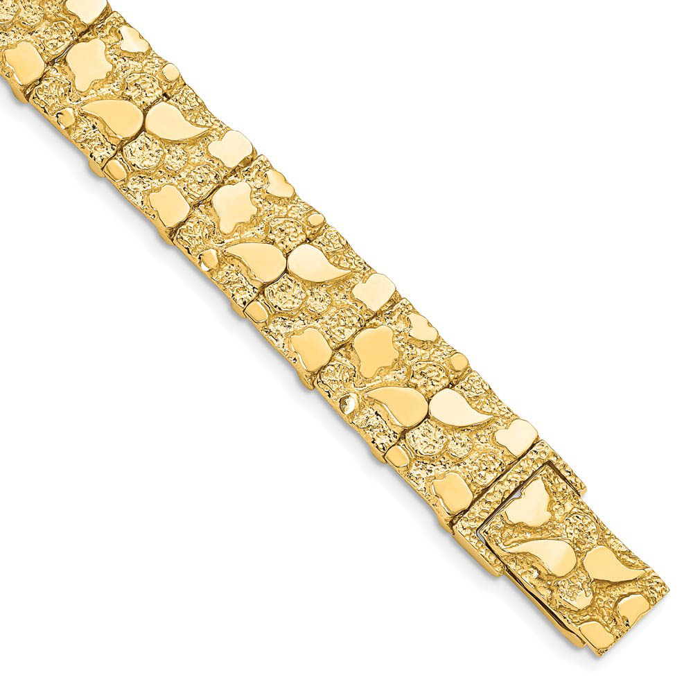 12.5mm 14k Yellow Gold Nugget Link Bracelet, 7 Inch