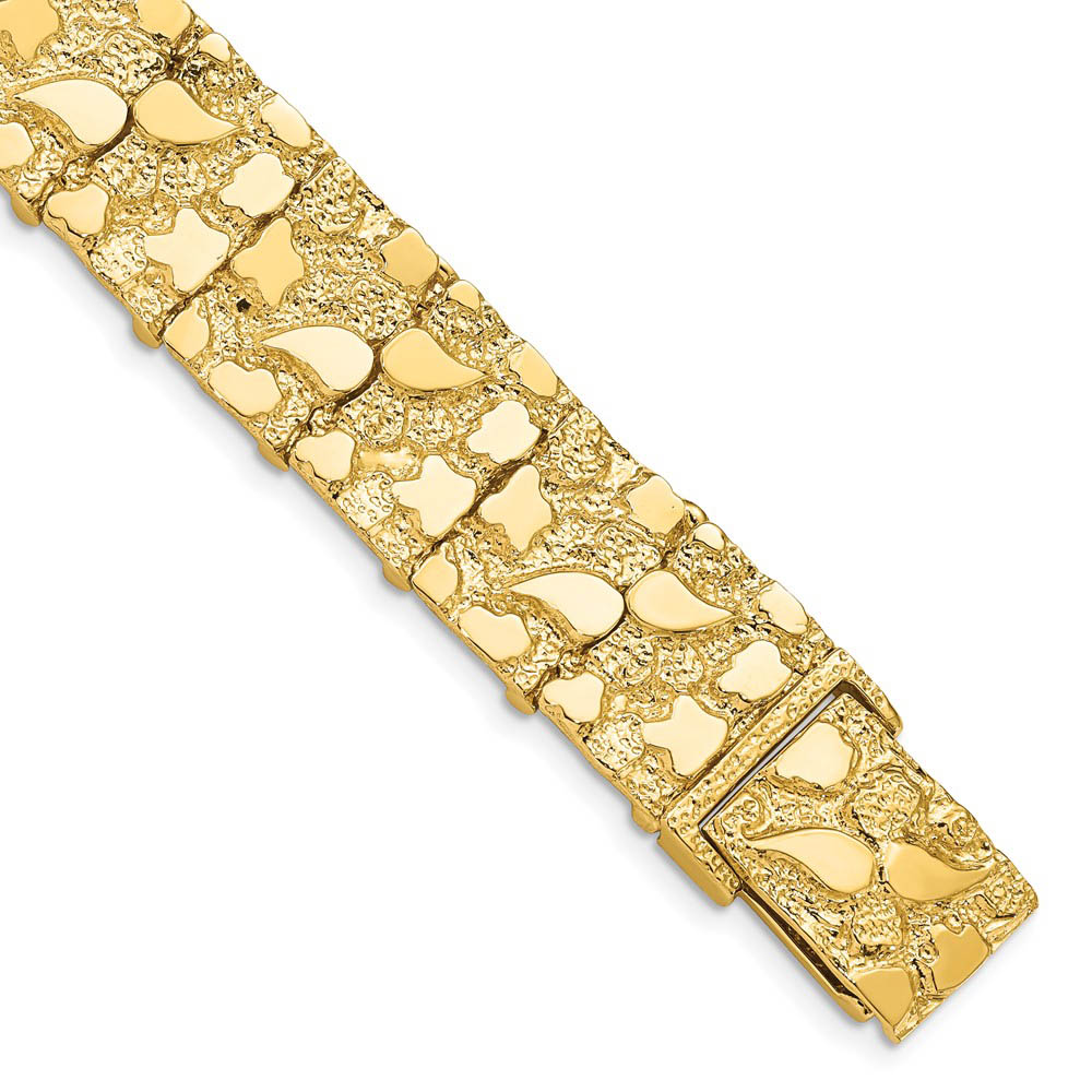 15mm 14k Yellow Gold Nugget Link Bracelet