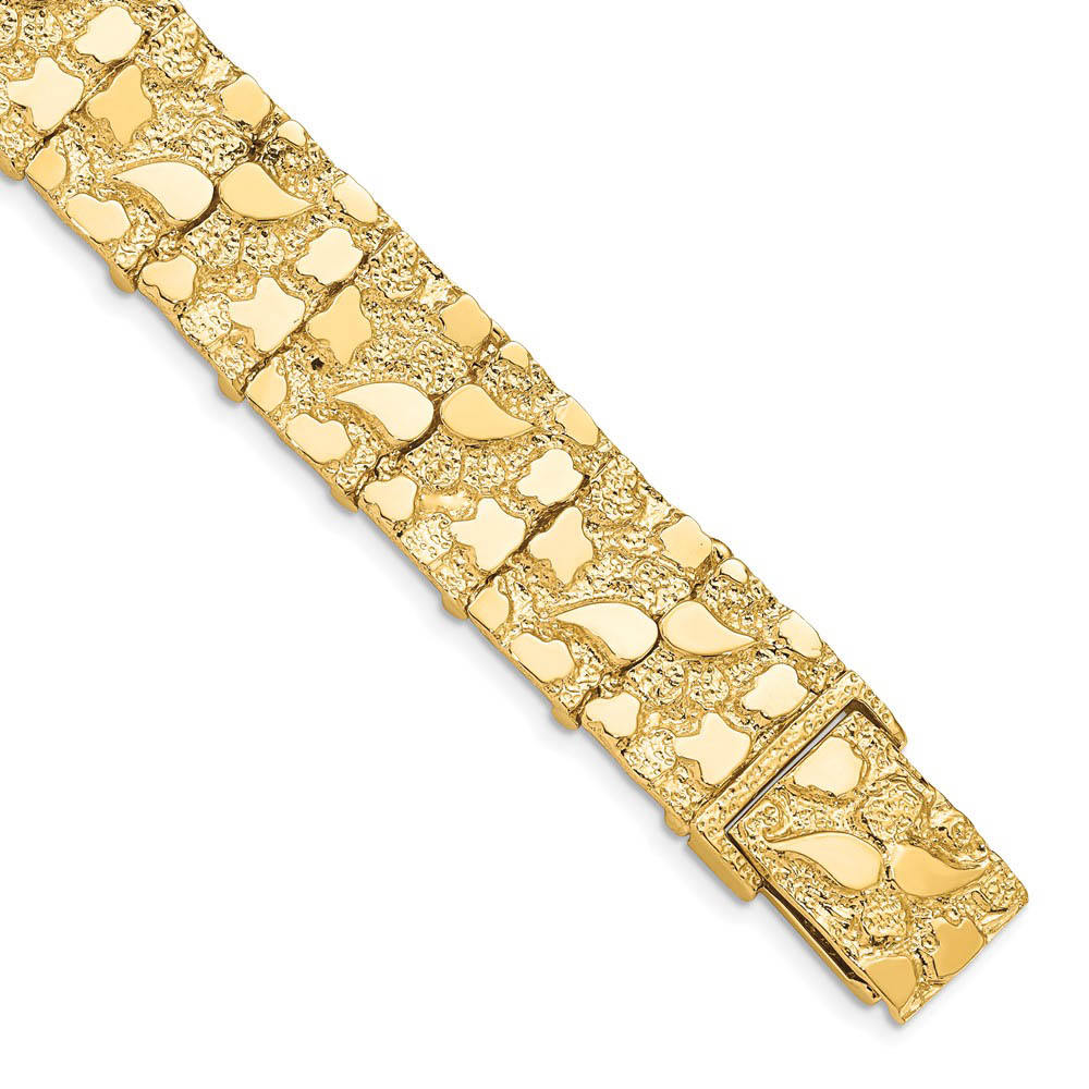 15mm 10k Yellow Gold Nugget Link Bracelet, 8 Inch