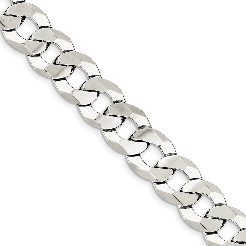 13.5mm Sterling Silver Solid Flat Curb Chain Bracelet