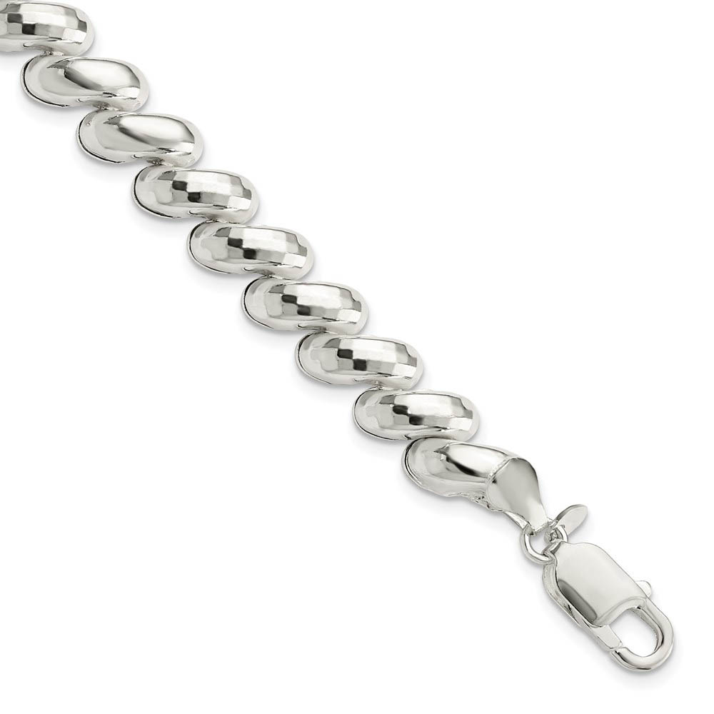 Sterling Silver 9mm Diamond Cut San Marco Chain Bracelet, 7.5 Inch