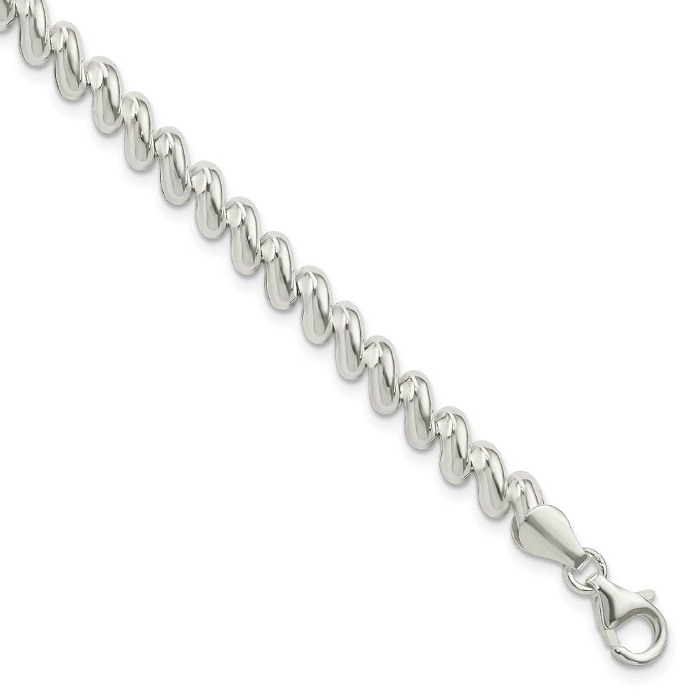 Sterling Silver 6mm Polished San Marco Chain Bracelet, 7.5 Inch