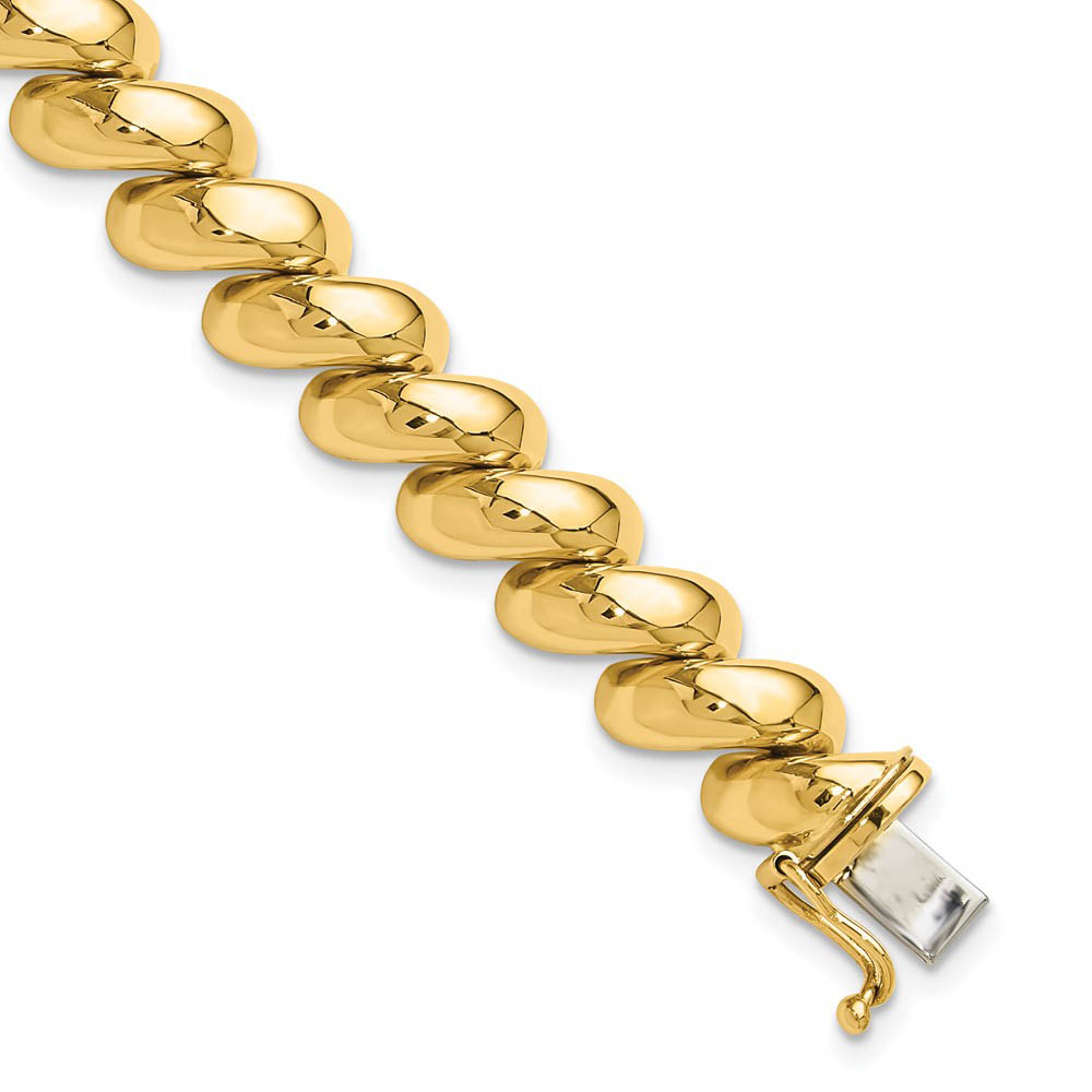 14k Yellow Gold 10mm Polished Hollow San Marco Chain Bracelet, 7 Inch