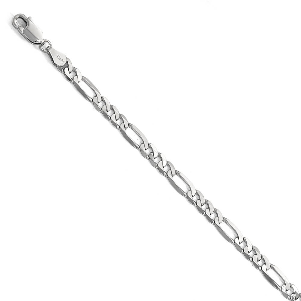 5mm 14k White Gold Flat Figaro Chain Bracelet
