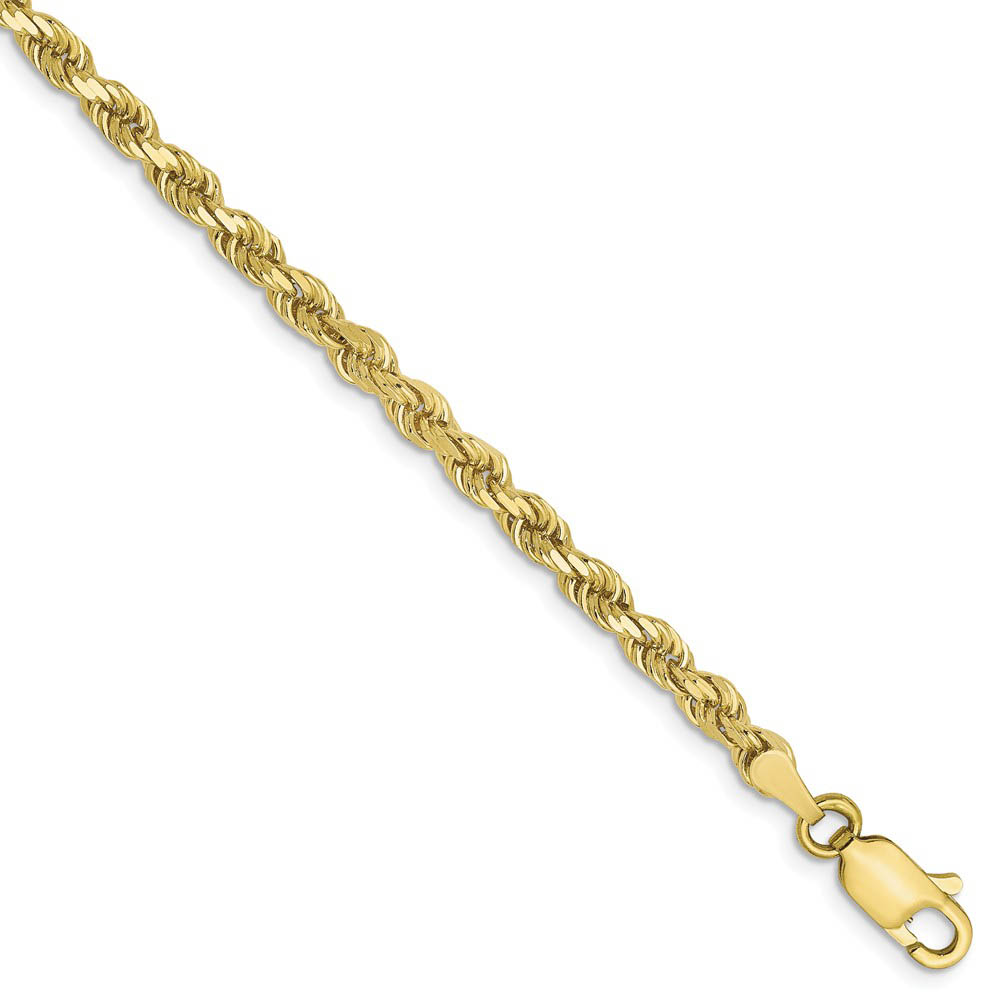 3mm 10k Yellow Gold Diamond Cut Solid Rope Chain Bracelet