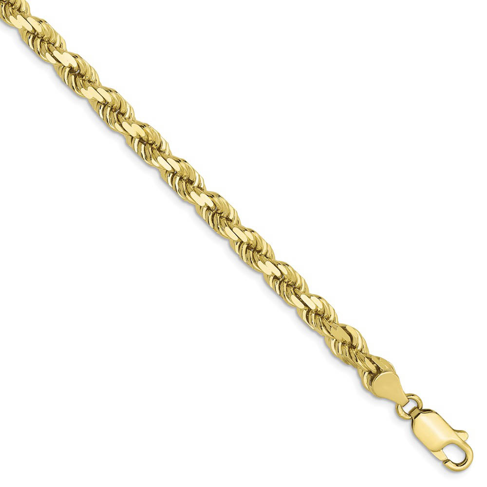 5mm 10k Yellow Gold Diamond Cut Solid Rope Chain Bracelet - 8 Inch