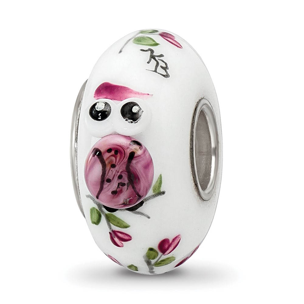 Fenton Sterling Silver Two Hoots for You 3D Glass Bead Charm