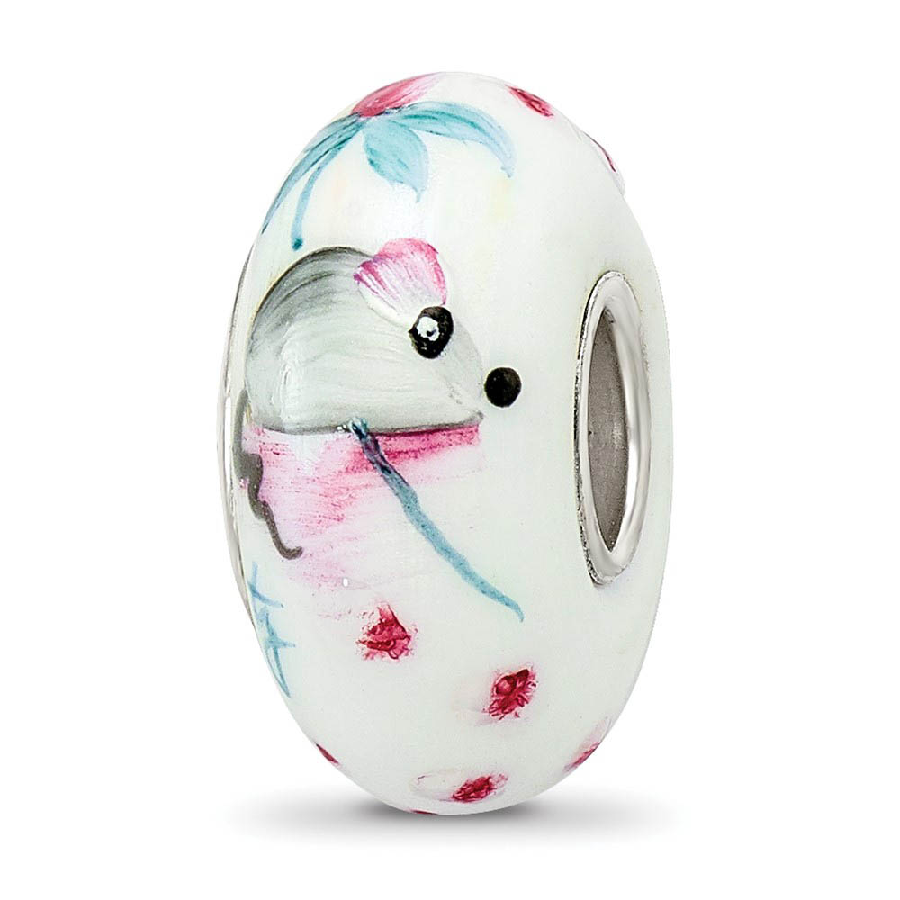 Fenton Sterling Silver Hand Painted Stella Mouse Glass Bead Charm