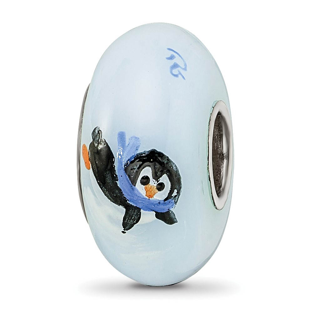 Fenton Sterling Silver Hand Painted Penguin Frolic Glass Bead Charm