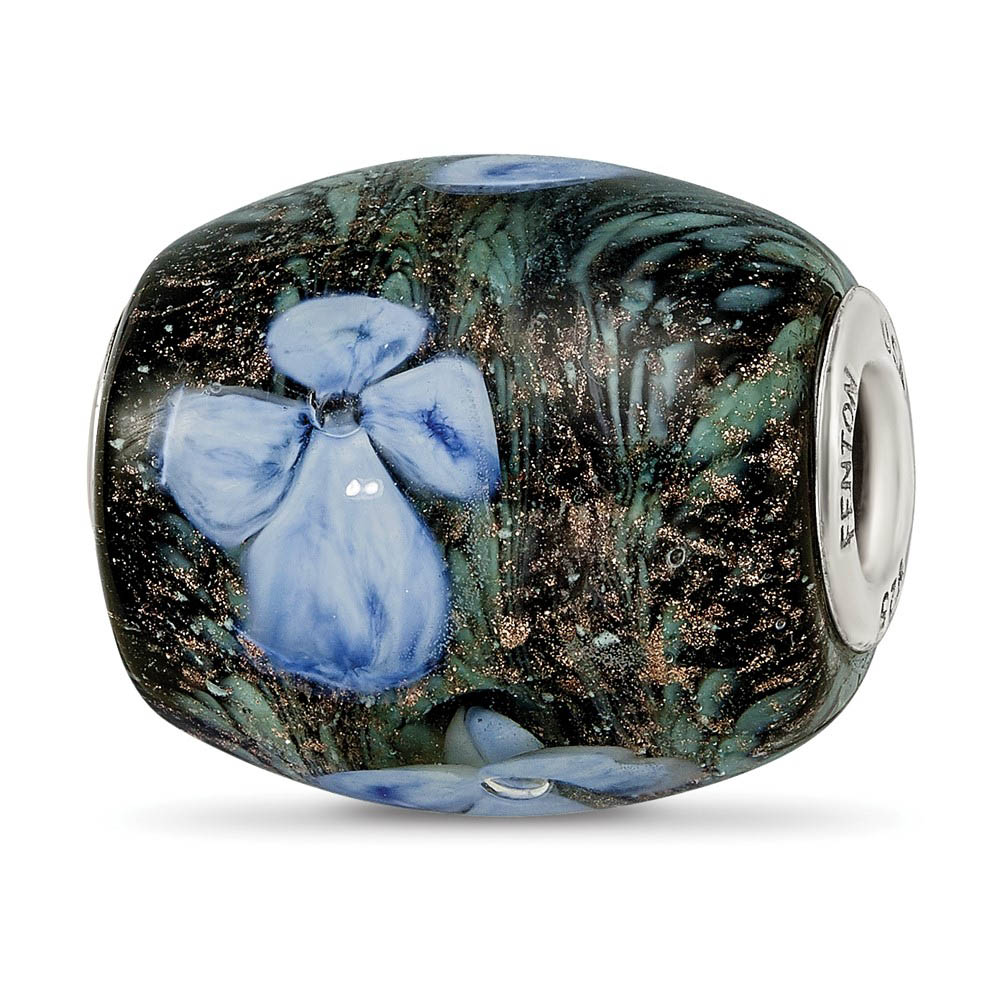 Fenton Sterling Silver Hydrangeas By Moonlight Glass Bead Charm