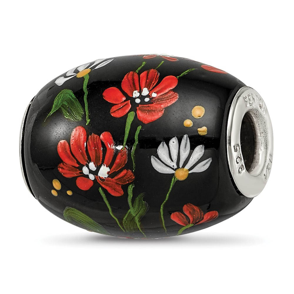 Fenton Sterling Silver Ebony Bouquet Glass Bead Charm