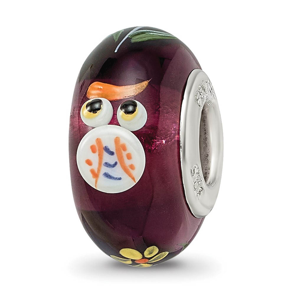 Fenton Sterling Silver Hand Painted Whooo! 3D Glass Bead Charm