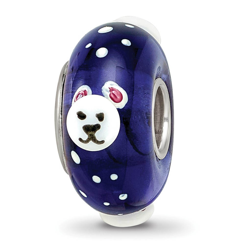 Fenton Sterling Silver RolyPoly Polar Bear 3D Glass Bead Charm