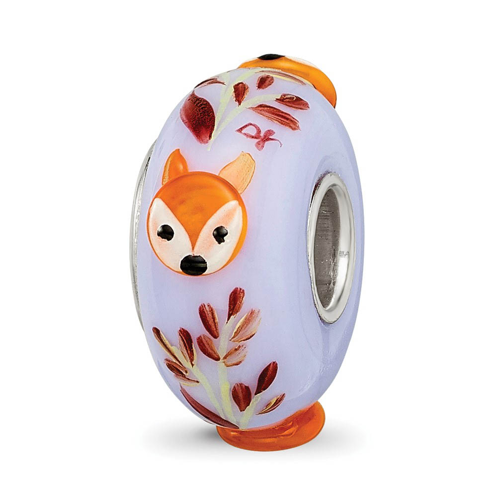 Fenton Sterling Silver Hand Painted Copper Fox 3D Glass Bead Charm