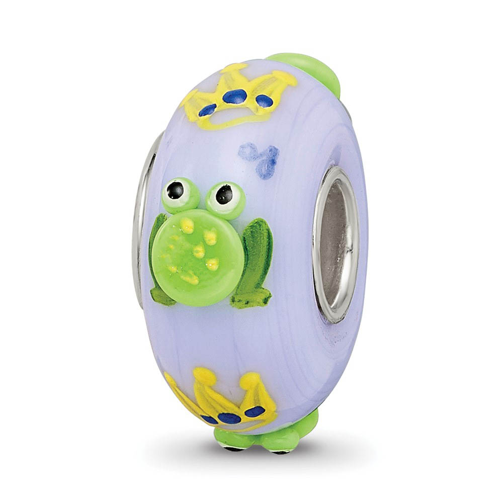 Fenton Sterling Silver Hand Painted Froggie Kisses 3D Glass Bead Charm