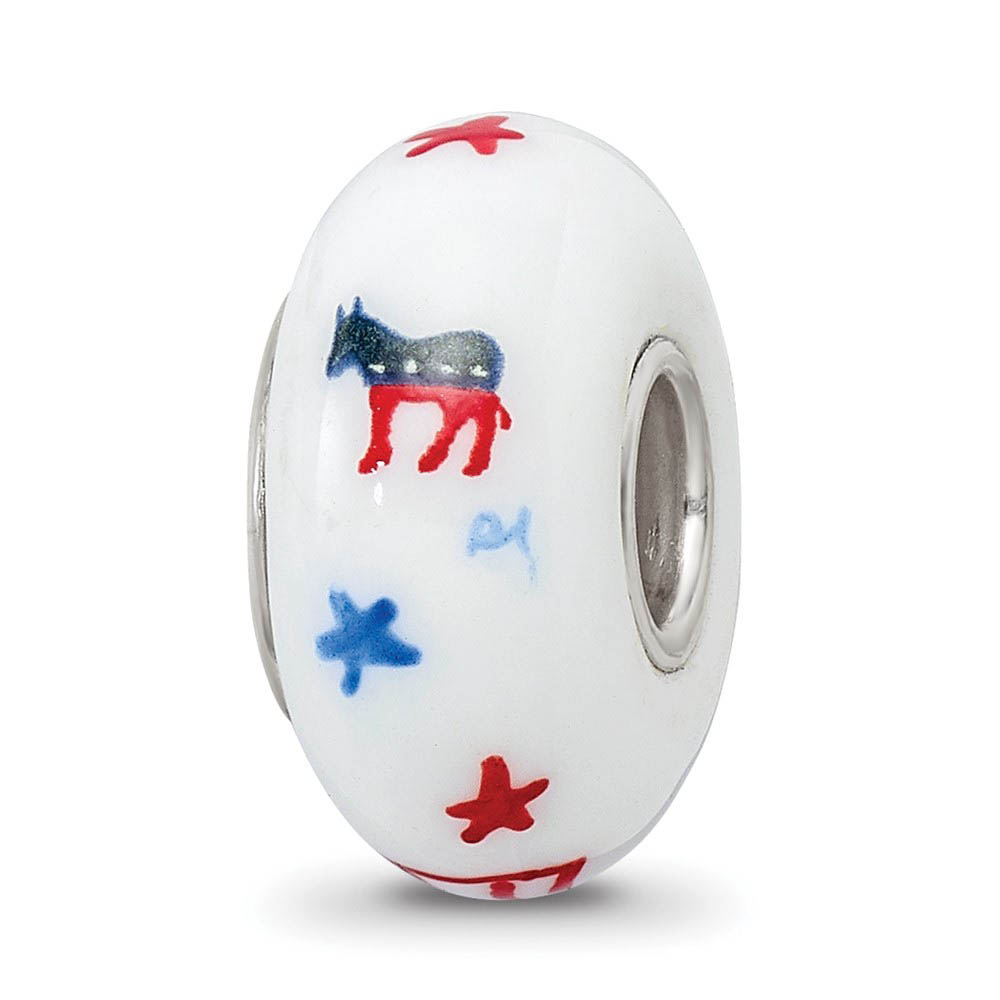 Fenton Sterling Silver Patriotic Democrat Glass Bead Charm