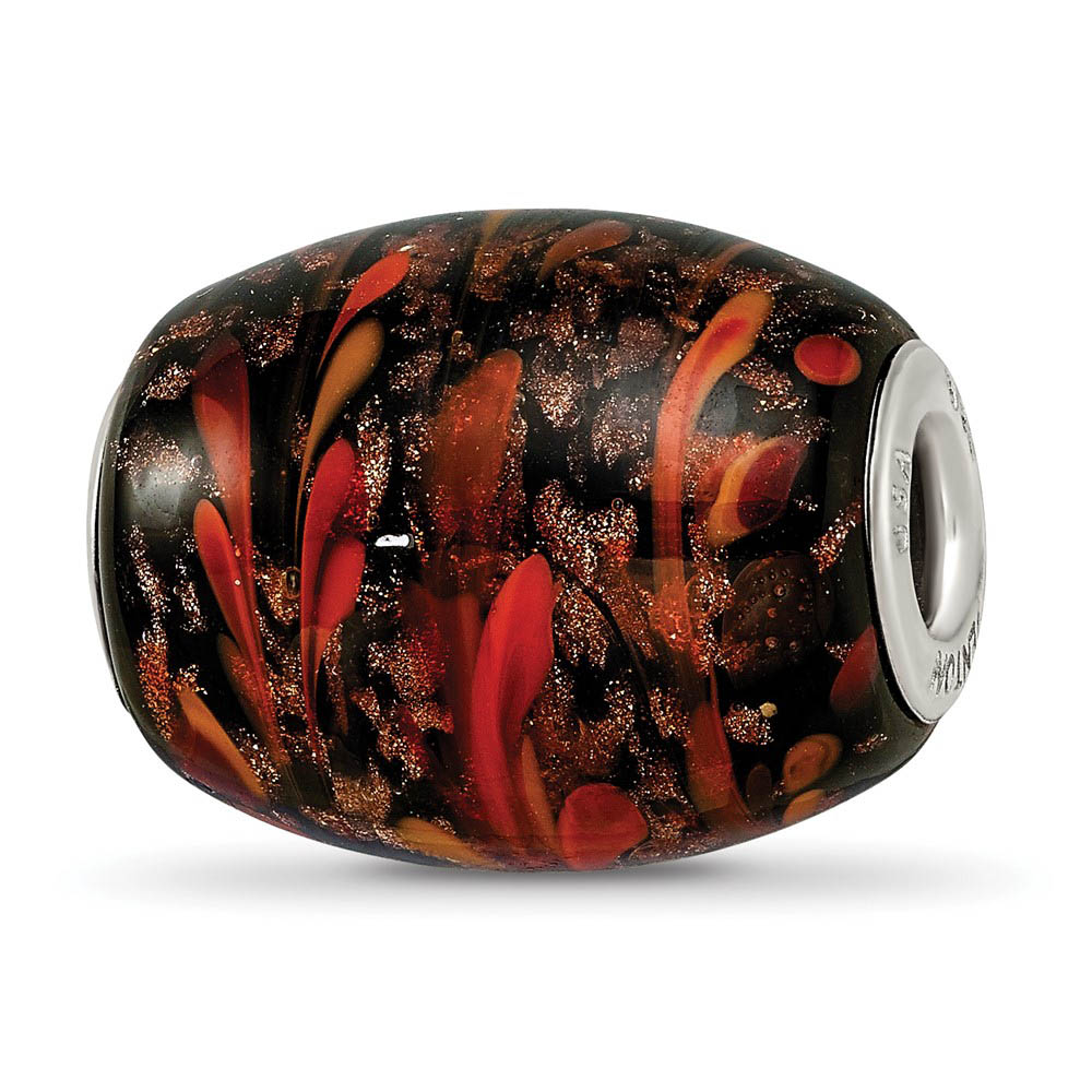 Fenton Sterling Silver Black/Orange Autumn Fires Glass Bead Charm