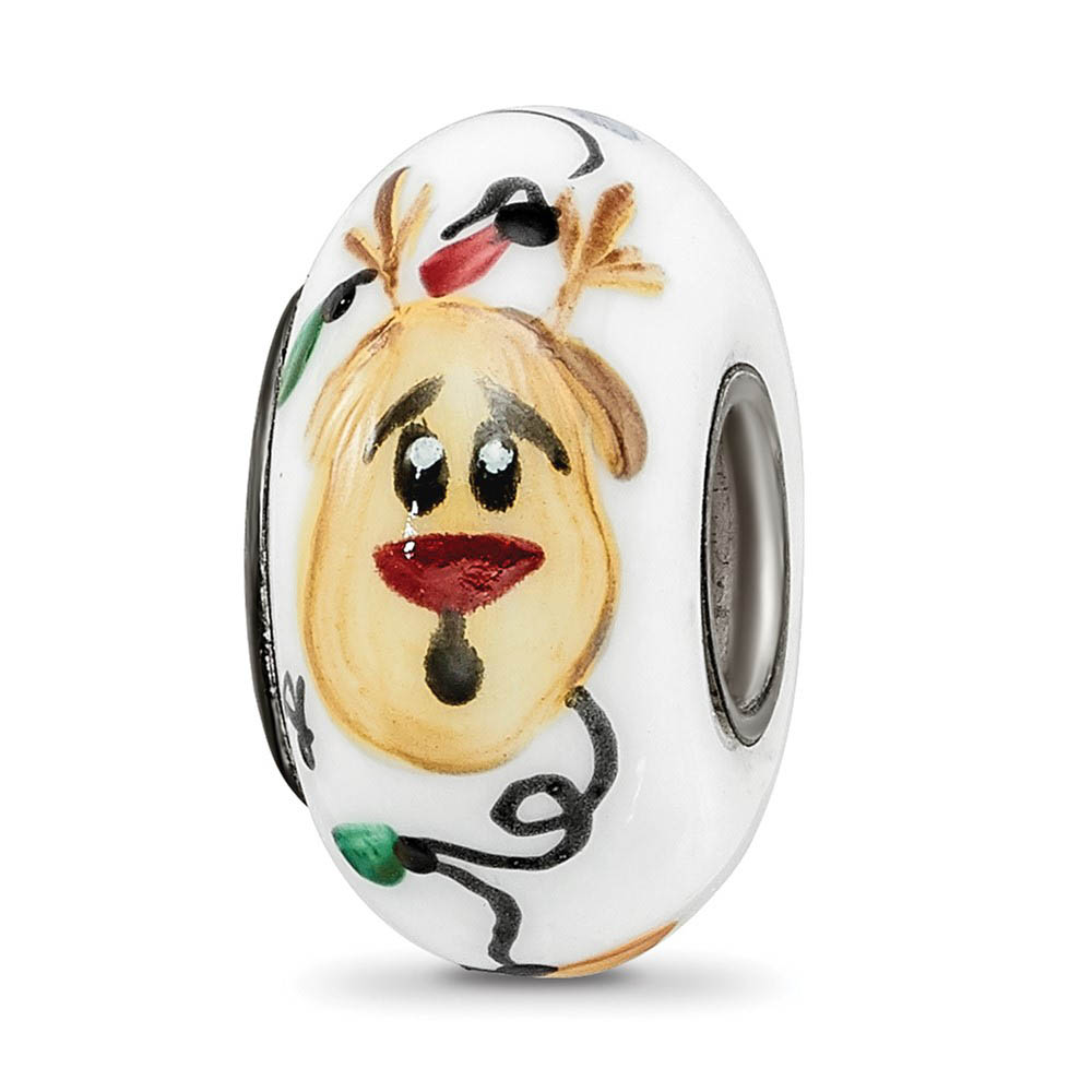 Fenton Sterling Silver Rudy Reindeer W/Lights Glass Bead Charm
