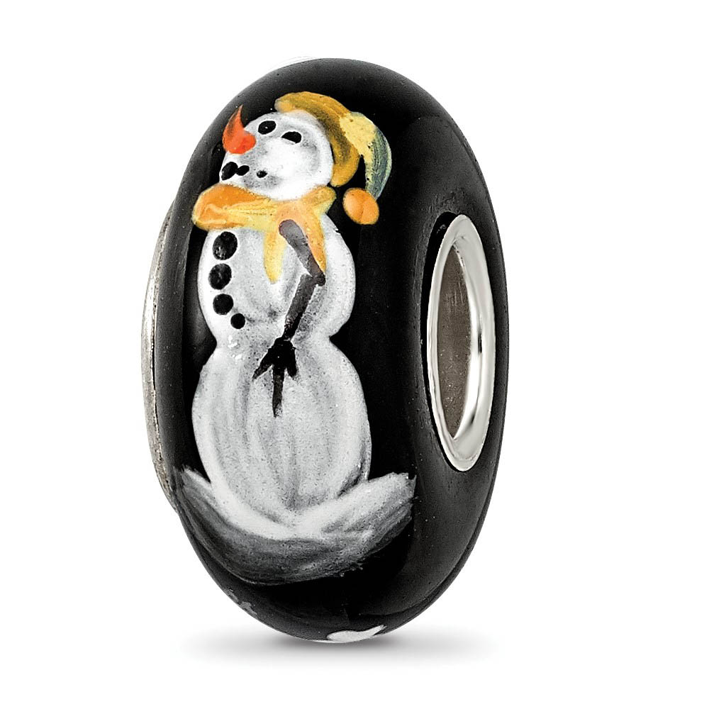 Fenton Sterling Silver Snowman Frosty Nights Glass Bead Charm