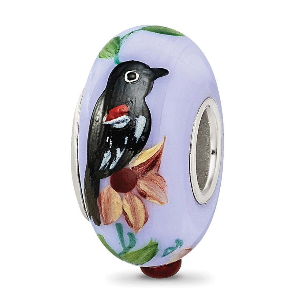 Fenton Sterling Silver Blue Bye Bye Blackbird Glass Bead Charm